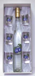 Dárková sada láhev CORNELIE 350ml + 6x favorit 35ml - plněno 42% trnkovicí